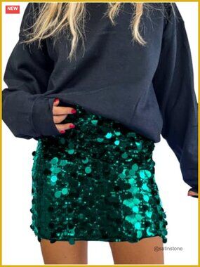 Sequin Skirt High Waist Stretchy Bodycon Sparkle Mini Party Night Out